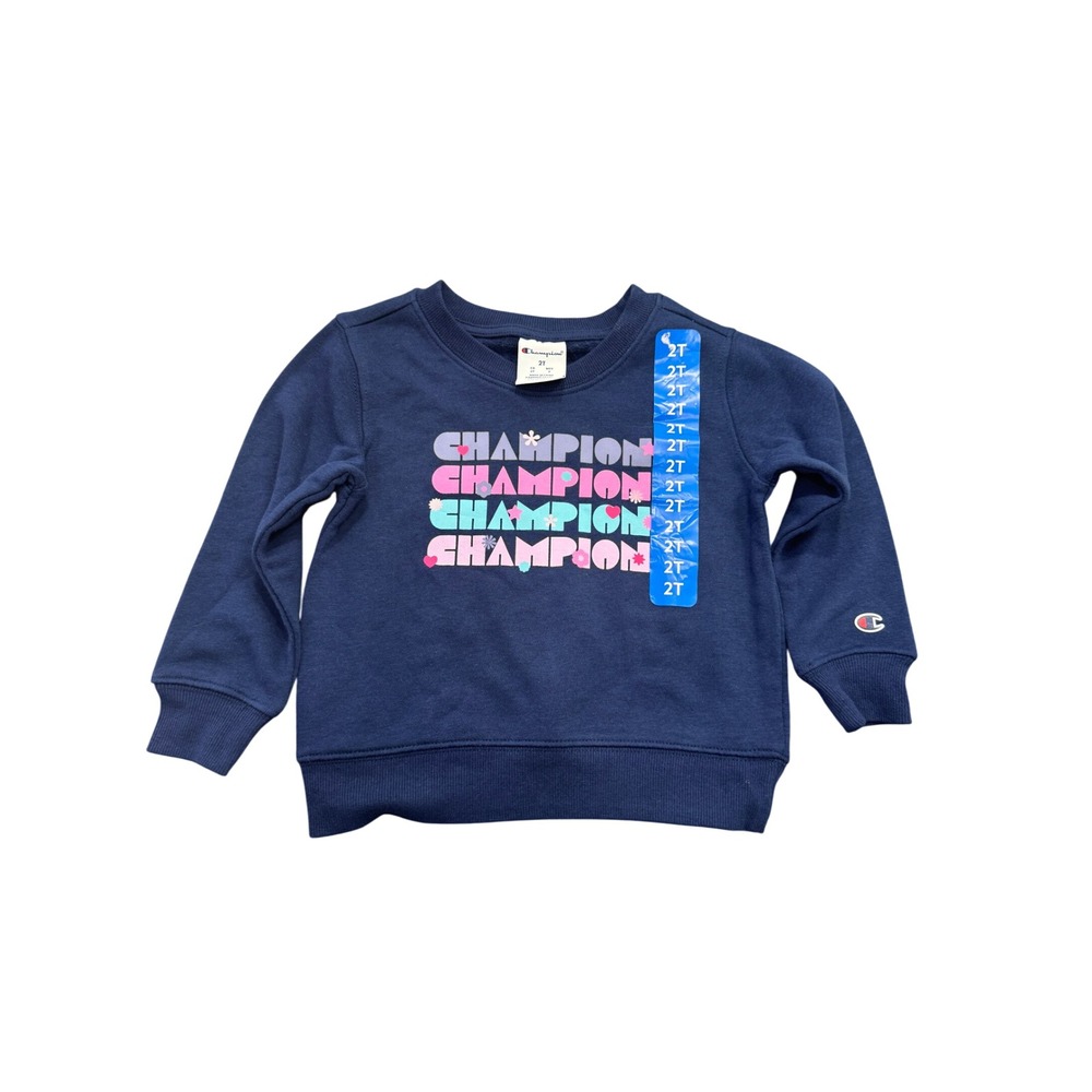 Champion Toddler Girls Navy Blue Stacked Logo Fleece Sweatshirt 2T